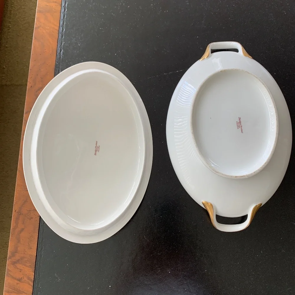 Vintage Limoges France Theodore Haviland Claridge Gold Trim Covered Serving Dish